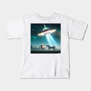 UFO abducting unicorn Kids T-Shirt